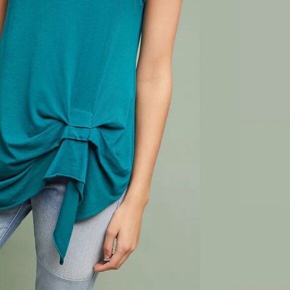 ANTHROPOLOGIE T.La Gathered Pleat Tunic Top Tank Teal Green Size Medium Oversize - Picture 2 of 10